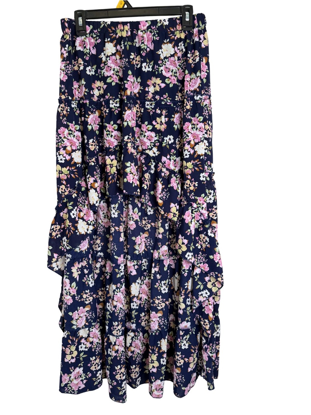 3/$20 BTFBM Navy Blue Floral High Low Tiered Sheer Maxi Skirt Size Large